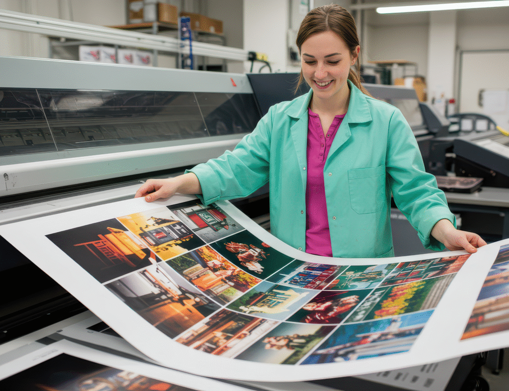 A young woman is printing designs from digital printer